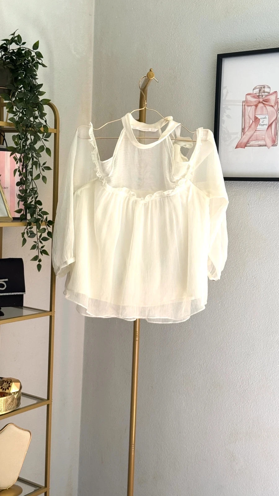 Lindo Blusa Fluida Romântica Off-White Zara • L • TN279